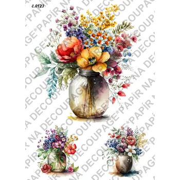 Umělecký papír Rýžový a soft papír na decoupage - Květiny ve váze - KB0123 Materiál: Soft, Rozměr: A4