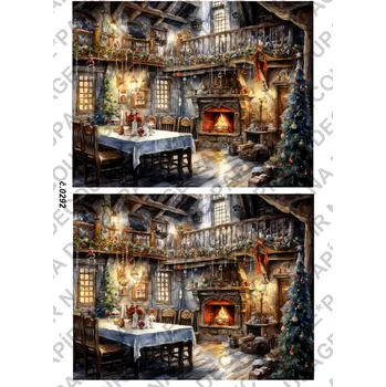 Umělecký papír Rýžový a soft papír na decoupage - Zimní krajina, domy - KB0292 Materiál: Soft, Rozměr: A4