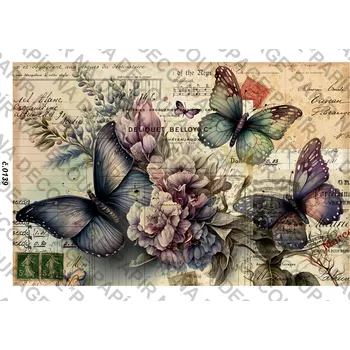 Umělecký papír Rýžový a soft papír na decoupage - Motýl vintage - KB0139 Materiál: Soft, Rozměr: A4