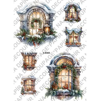 Umělecký papír Rýžový a soft papír na decoupage - Okna vánoční - KB0303 Materiál: Soft, Rozměr: A4