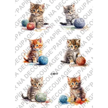 Výtvarný papír Rýžový a soft papír na decoupage - Kočička s klubíčkem - KB0417 Materiál: Rýžový papír, Rozměr: A4