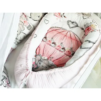 Hnízdečko pro miminko MIMOUŠEK 2-dílný set do postýlky safari slůně růžová