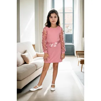 Dámské šaty 28185 Dewberry Waist Tied Tulle Detailed Girls Dress-PINK dewberry růžová 3281772