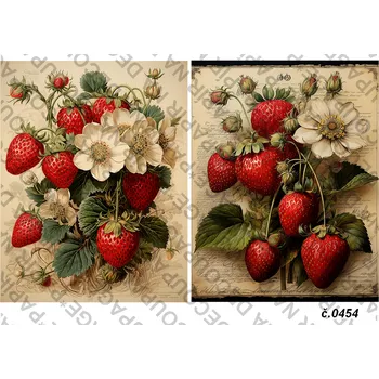 Umělecký papír Rýžový a soft papír na decoupage - Jahody vintage - KB0454 Materiál: Soft, Rozměr: A4