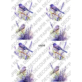 Umělecký papír Rýžový a soft papír na decoupage - Ptáček s levandulí - KB0218 Materiál: Soft, Rozměr: A4