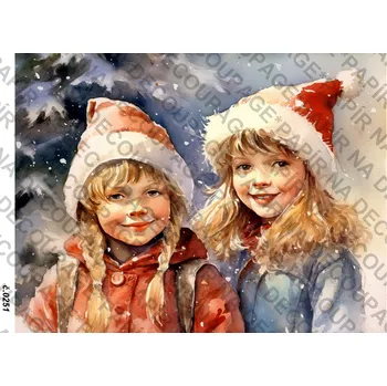 Umělecký papír Rýžový a soft papír na decoupage - Děti v zimě - KB0251 Materiál: Soft, Rozměr: A4