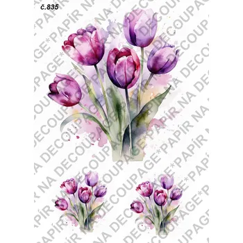 Umělecký papír Rýžový a soft papír na decoupage - Tulipány - KB0835 Materiál: Soft, Rozměr: A4