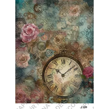 Umělecký papír Rýžový a soft papír na decoupage - Hodiny vintage - KB0325 Materiál: Soft, Rozměr: A4