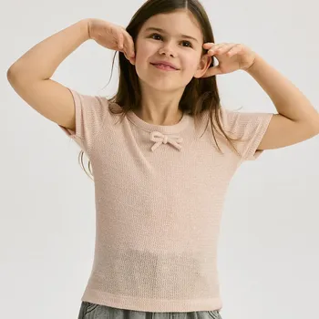 Dívčí tričko Reserved - Tričko s&nbsp;ozdobnou mašlí - pastelově růžová - 873EA-03X - 873EA-03X-U13