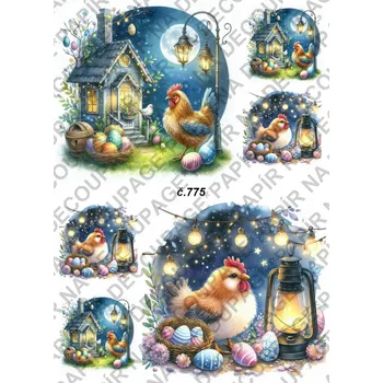 Umělecký papír Rýžový a soft papír na decoupage - Slepička velikonoce - KB0775 Materiál: Soft, Rozměr: A4