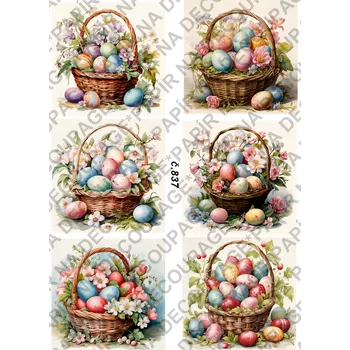 Umělecký papír Rýžový a soft papír na decoupage - Košíky velikonoce - KB0837 Materiál: Soft, Rozměr: A4
