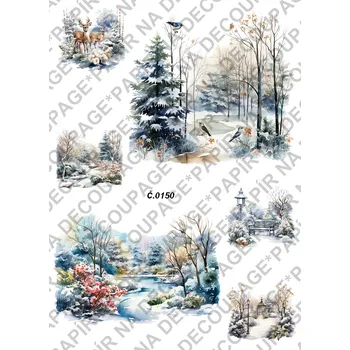 Umělecký papír Rýžový a soft papír na decoupage - Zimní krajinka - KB0150 Materiál: Soft, Rozměr: A4