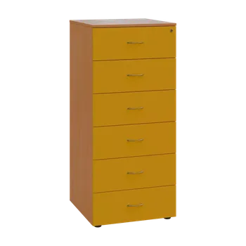 Kartotéka LKRP - A5 dřevěná kartotéka, 6-zásuvková, centrální zámek, korpus buk royal/čílka žlutá odio