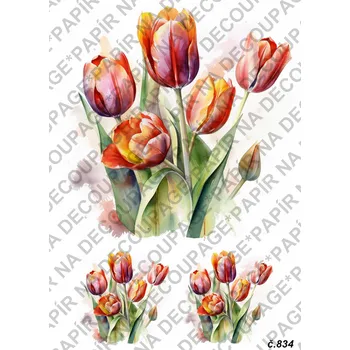 Umělecký papír Rýžový a soft papír na decoupage - Tulipány - KB0834 Materiál: Soft, Rozměr: A4