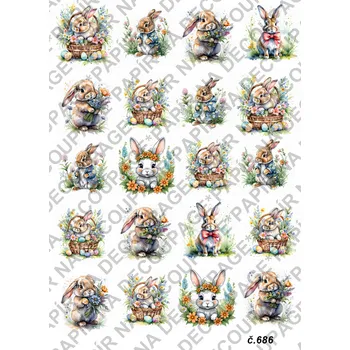 Umělecký papír Rýžový a soft papír na decoupage - Zajíček velikonoce - KB0686 Materiál: Soft, Rozměr: A4