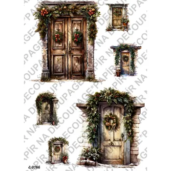 Umělecký papír Rýžový a soft papír na decoupage - Dveře vánoční - KB0166 Materiál: Rýžový papír, Rozměr: A4