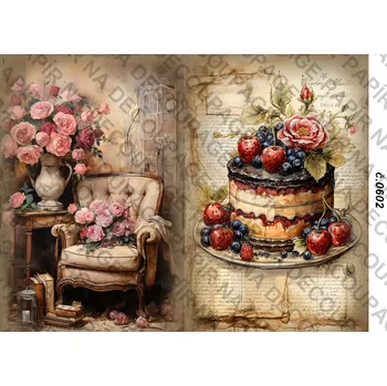 Umělecký papír Rýžový a soft papír na decoupage - Vintage - KB0602 Materiál: Soft, Rozměr: A4