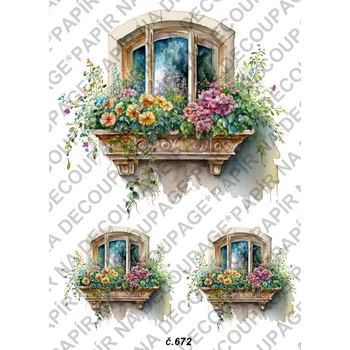 Umělecký papír Rýžový a soft papír na decoupage - Okna jarní - KB0672 Materiál: Rýžový papír, Rozměr: A4