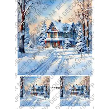 Umělecký papír Rýžový a soft papír na decoupage - Zimní krajina - KB0199 Materiál: Soft, Rozměr: A4