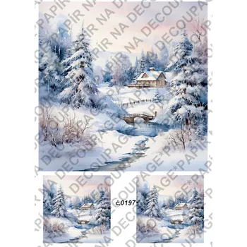 Umělecký papír Rýžový a soft papír na decoupage - Zimní krajina - KB0197 Materiál: Rýžový papír, Rozměr: A4