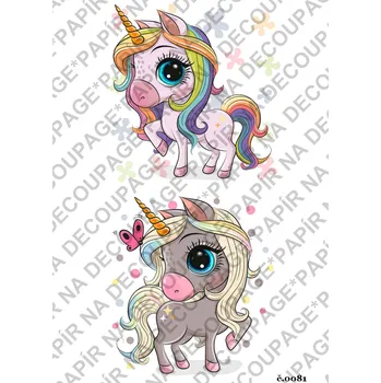 Umělecký papír Rýžový a soft papír na decoupage - Jednorožec - KB081 Materiál: Soft, Rozměr: A4