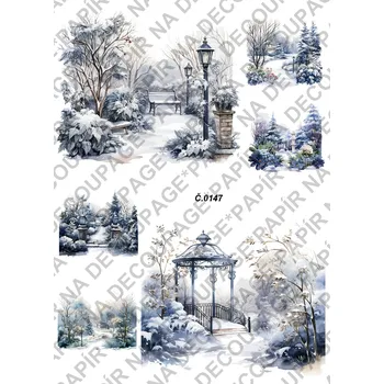 Umělecký papír Rýžový a soft papír na decoupage - Zimní krajinka - KB0147 Materiál: Soft, Rozměr: A4