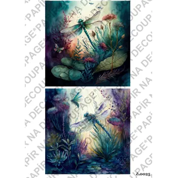 Umělecký papír Rýžový a soft papír na decoupage - Vážky - KB025 Materiál: Soft, Rozměr: A4