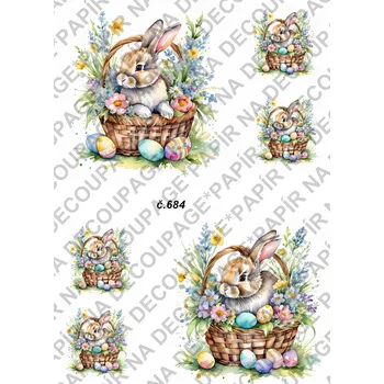 Umělecký papír Rýžový a soft papír na decoupage - Zajíček velikonoce - KB0684 Materiál: Soft, Rozměr: A4