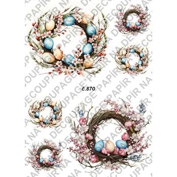 Umělecký papír Rýžový a soft papír na decoupage - Věnce velikonoce - KB0870 Materiál: Soft, Rozměr: A4