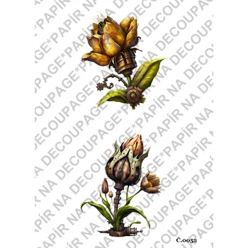 Umělecký papír Rýžový a soft papír na decoupage - Steampunk květiny - KB052 Materiál: Rýžový papír, Rozměr: A4