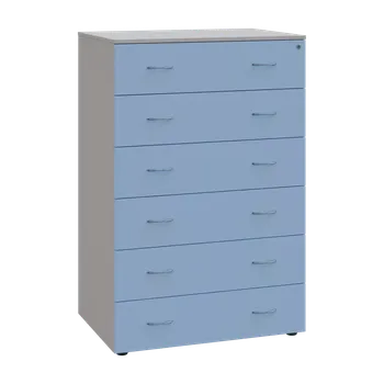 Kartotéka LKRP BIG - A5 dřevěná kartotéka, 6-zásuvková, centrální zámek, korpus šedý/čílka pastelově modrá