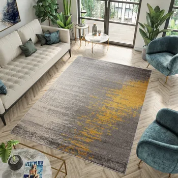 Koberec Moderní koberec Spring - abstrakt 13 - tmavě šedý/žlutý Rozměr koberce: 70x300 cm