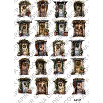 Umělecký papír Rýžový a soft papír na decoupage - Dveře vánoční - KB0167 Materiál: Soft, Rozměr: A4