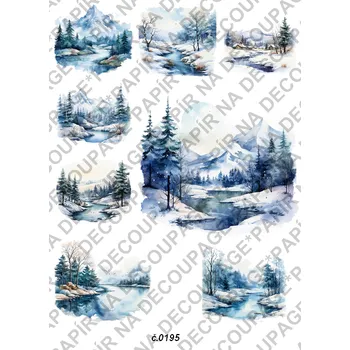Umělecký papír Rýžový a soft papír na decoupage - Zimní krajina - KB0195 Materiál: Soft, Rozměr: A4