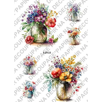 Umělecký papír Rýžový a soft papír na decoupage - Květiny ve váze - KB0133 Materiál: Soft, Rozměr: A4