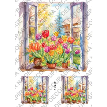 Umělecký papír Rýžový a soft papír na decoupage - Okna jarní - KB0662 Materiál: Soft, Rozměr: A4