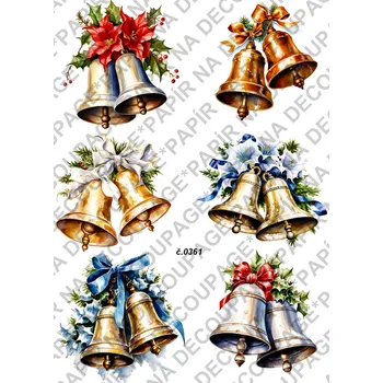 Umělecký papír Rýžový a soft papír na decoupage - Vánoce zvonky - KB0361 Materiál: Soft, Rozměr: A4