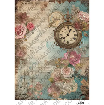 Umělecký papír Rýžový a soft papír na decoupage - Hodiny vintage - KB0333 Materiál: Soft, Rozměr: A4