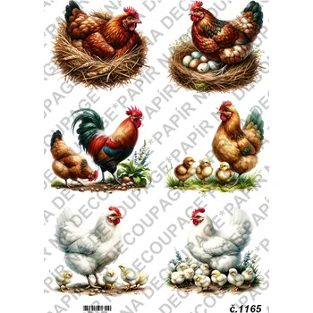 Umělecký papír Rýžový a soft papír na decoupage - Kohoutci a slepičky - KB01165 Materiál: Soft, Rozměr: A4