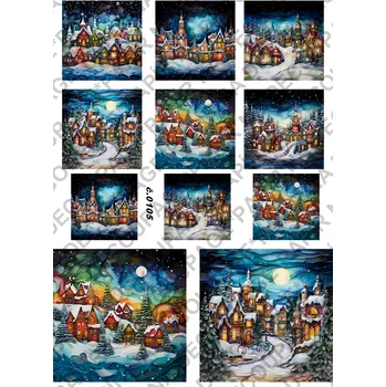 Umělecký papír Rýžový a soft papír na decoupage - Zimní krajinka - KB0105 Materiál: Rýžový papír, Rozměr: A4