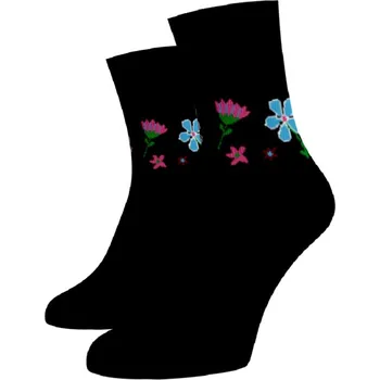 Dámské ponožky Veselé střední ponožky Květy Černá 39-41