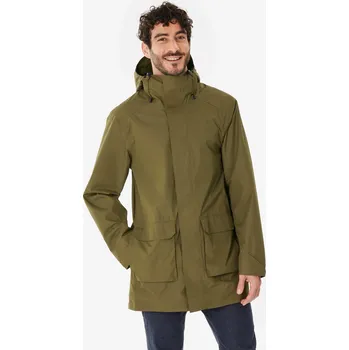 QUECHUA Pánská turistická bunda dlouhá nepromokavá NH500 XL KAŠTANOVÁ|ZELENÁ