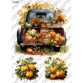 Umělecký papír Rýžový a soft papír na decoupage - Dýně na autě - KB0130 Materiál: Soft, Rozměr: A4