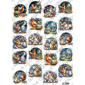 Umělecký papír Rýžový a soft papír na decoupage - Slepička velikonoce - KB0780 Materiál: Soft, Rozměr: A4