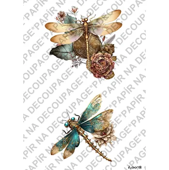 Umělecký papír Rýžový a soft papír na decoupage - Steampunk vážky - KB078 Materiál: Soft, Rozměr: A4