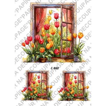 Umělecký papír Rýžový a soft papír na decoupage - Okna jarní - KB0660 Materiál: Soft, Rozměr: A4