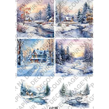 Umělecký papír Rýžový a soft papír na decoupage - Zimní krajina - KB0196 Materiál: Soft, Rozměr: A4