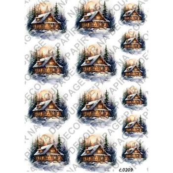 Umělecký papír Rýžový a soft papír na decoupage - Chata v zimě - KB0209 Materiál: Soft, Rozměr: A4
