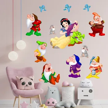 Samolepící dekorace Textilní samolepka na zeď "Sněhurka a sedm trpaslíků"