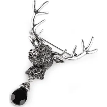 Brož Brož s broušenými kamínky jelen - 1 platina černá